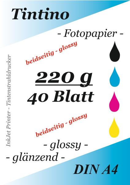 Tintino 40 Blatt Fotopapier DIN A4 220g/m² -beidseitig glänzend-